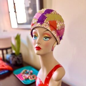 1960s Christian Dior bead and patch work chapeaux with original shop tag